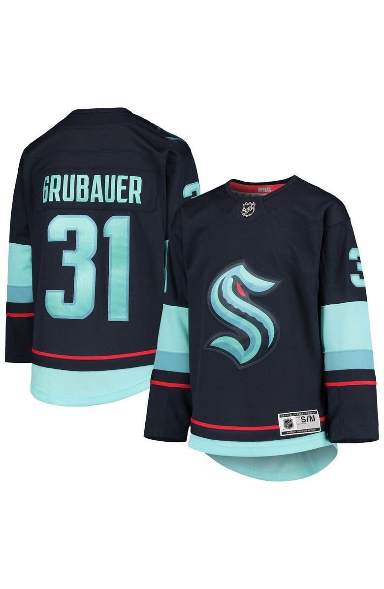 Outerstuff Youth Philipp Grubauer Deep Sea Blue Seattle Kraken Home Premier Player Jersey, Main, color, Navy