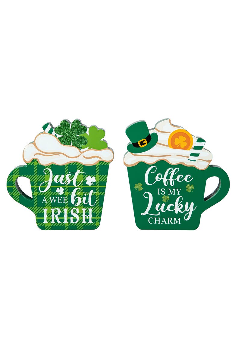 Set of 2 Wooden St. Patrick's Coffee Cup Table Decor, Main, color, Green