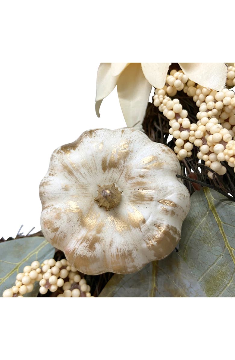 Northlight Dahlia and Pumpkin Fall Artificial Floral Wreath, 22-Inch, Alternate, color, Ivory