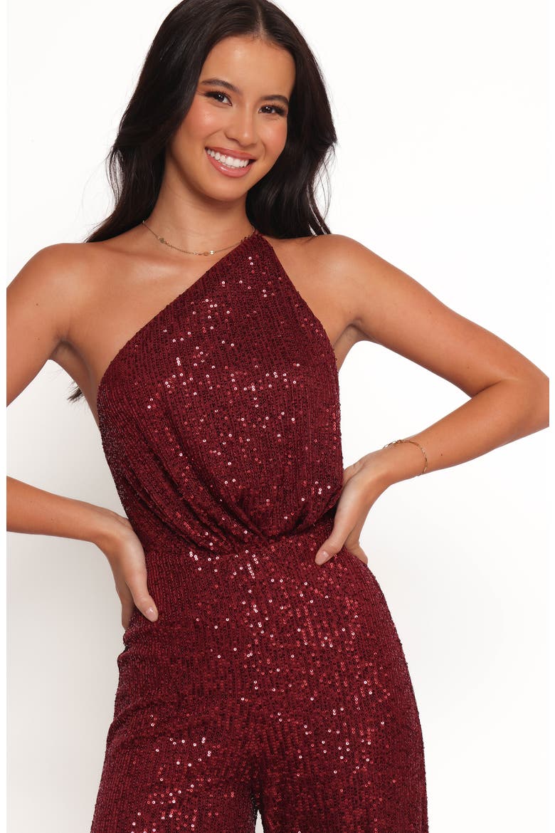 Khinna Sequin One-Shoulder Jumspuit, Alternate, color, RED