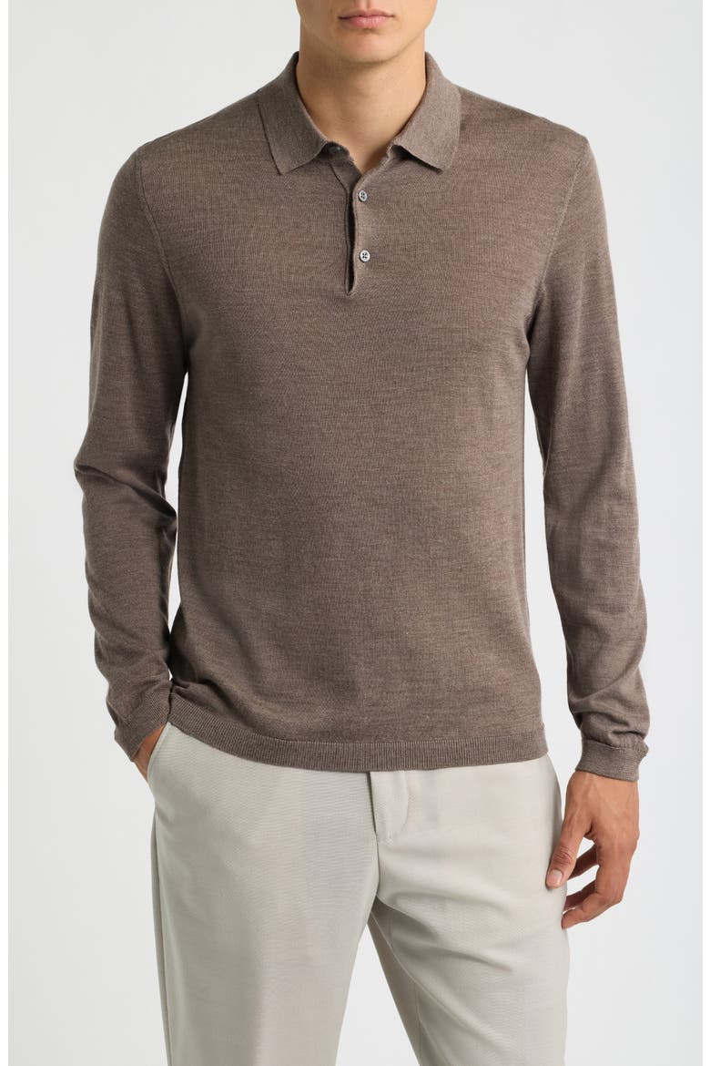Wool & Silk Long Sleeve Polo, Main, color, TAUPE