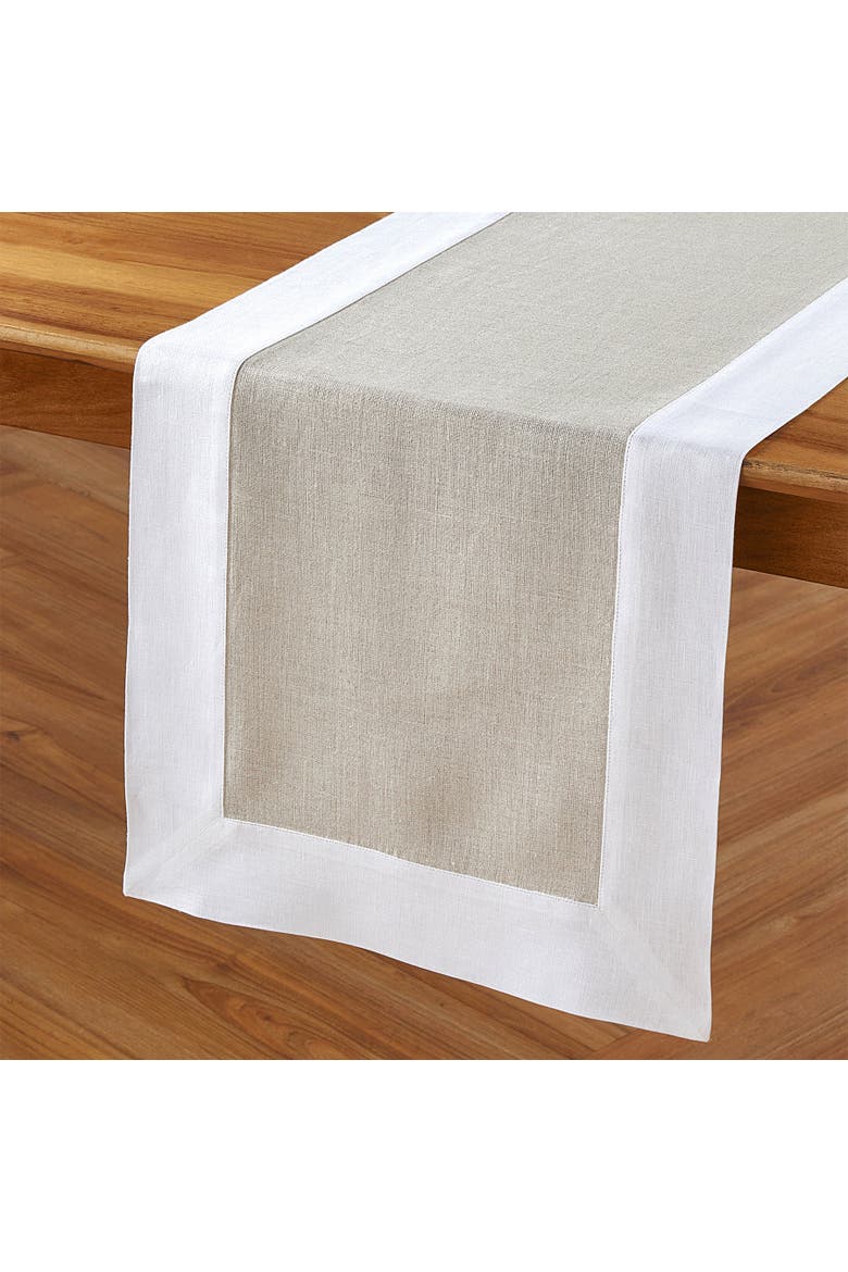 Linen Table Runner - Contempo, Alternate, color, White and Natural