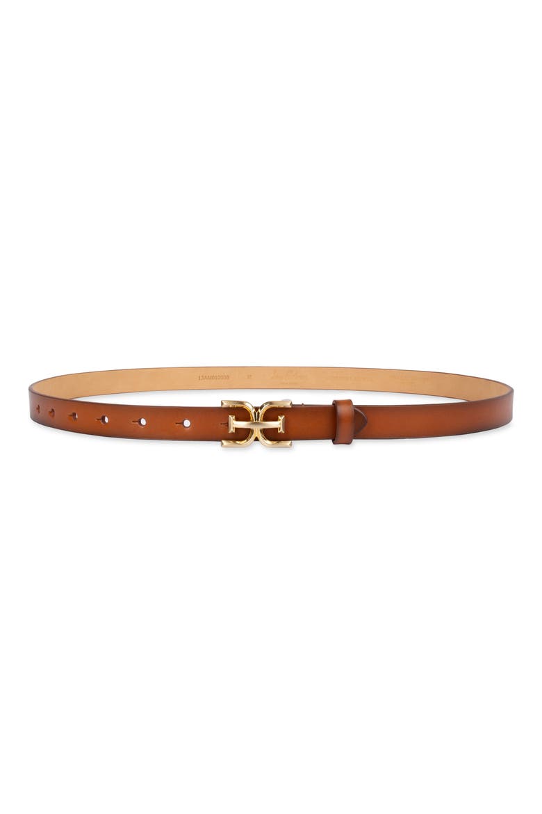 Double E Logo Slim Leather Belt, Main, color, TAN