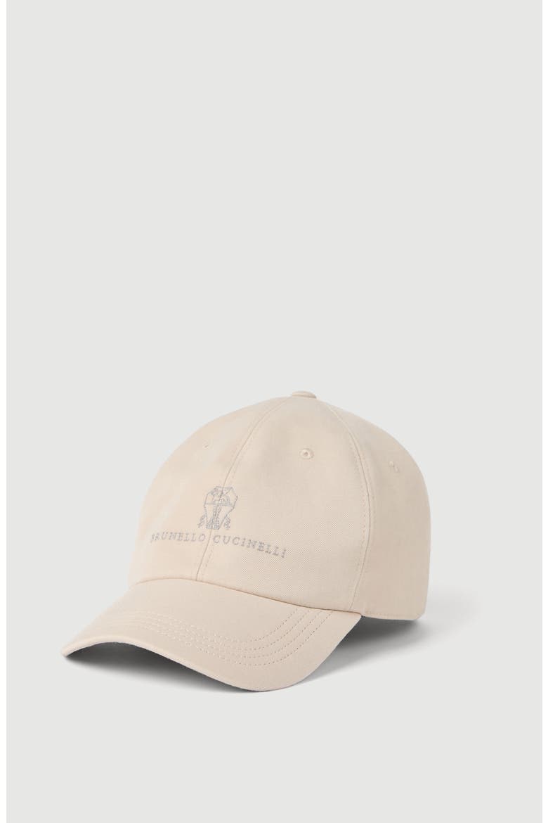 Garment-dyed twisted cotton gabardine baseball cap with embroidered logo, Main, color, Beige