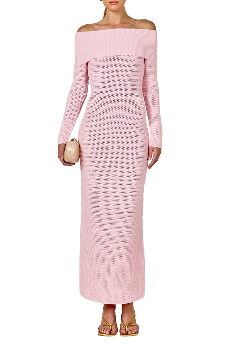 knitted dress sleeves open shoulders THE CORALEE STRIPED STITCH KNIT DRESS IN CREAM X-Large