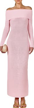 Endless Rose Open Stitch Off the Shoulder Long Sleeve Sweater Dress
