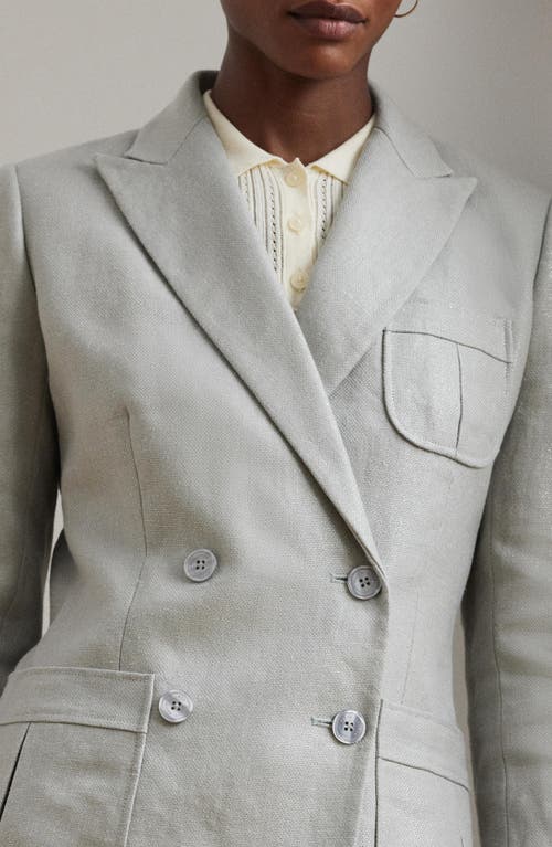 Shop Ralph Lauren Lauren Foil Double Breasted Blazer In Light Blue/silver Foil