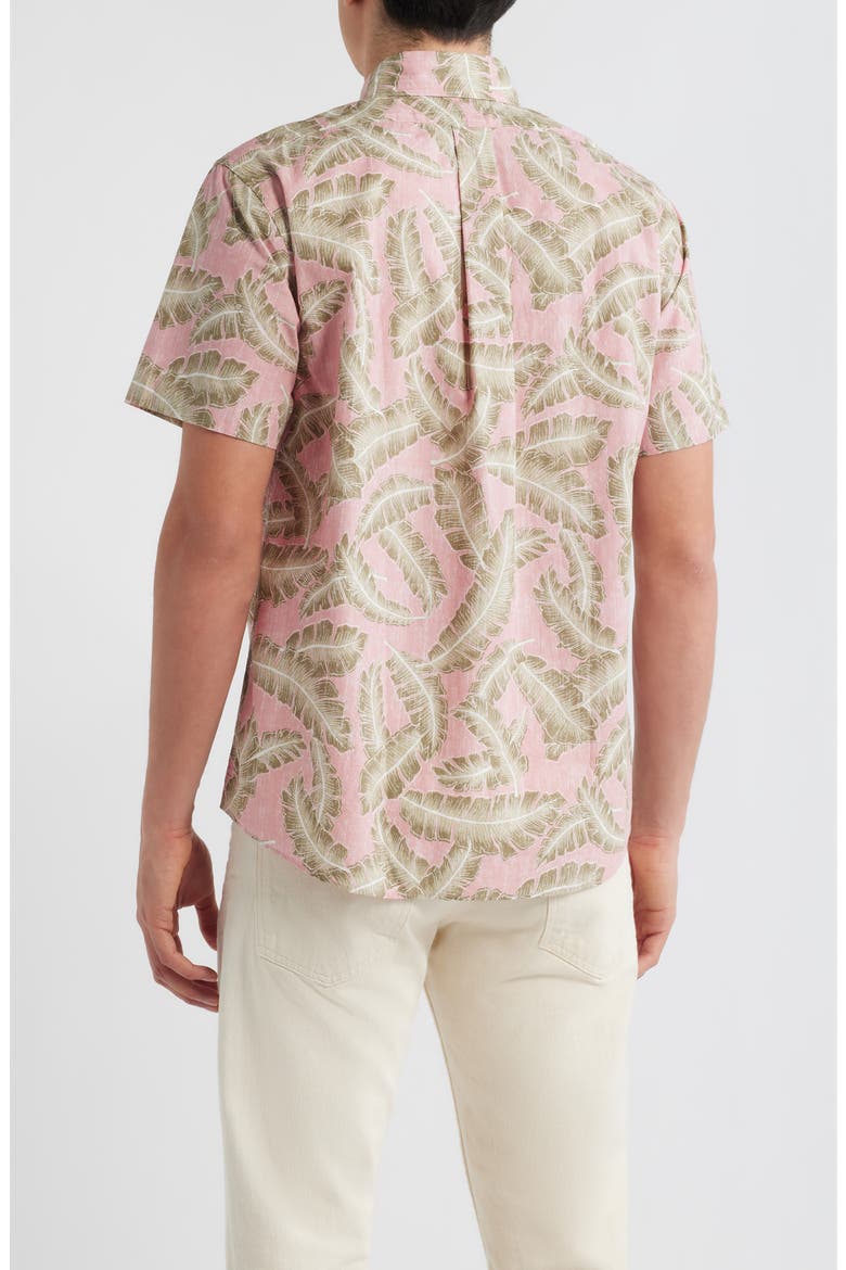 Palm Leaf Print Short Sleeve Cotton Button-Down Shirt, Alternate, color, PALM LEAF