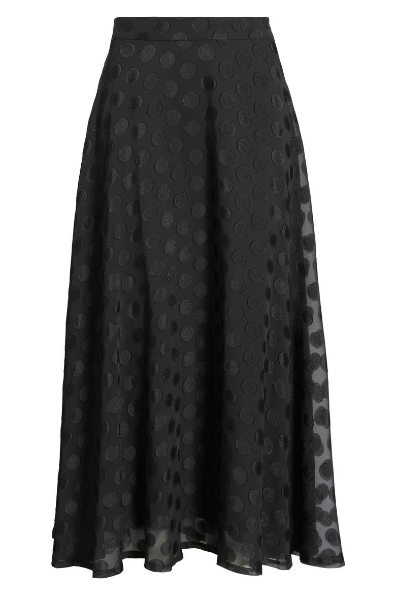 Polka Dot Jacquard Mesh Midi Skirt, Alternate, color, ANNE BLACK