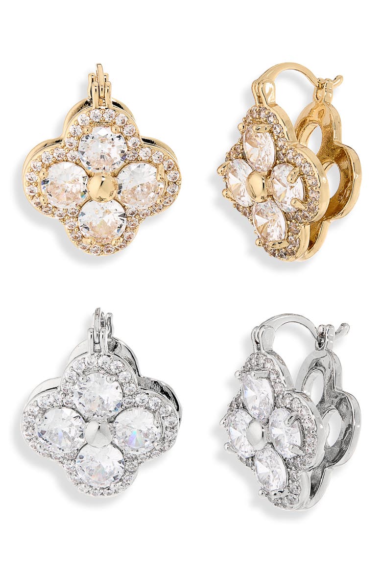 Set of 2 Flower Assorted Huggie Hoop Earrings, Main, color, GOLD/ SILVER