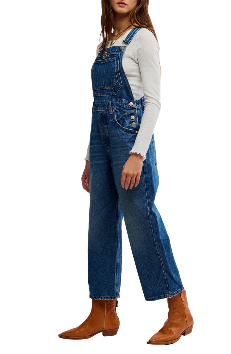 Free People Deep Trance Denim Overalls, Alternate, color, Reverie