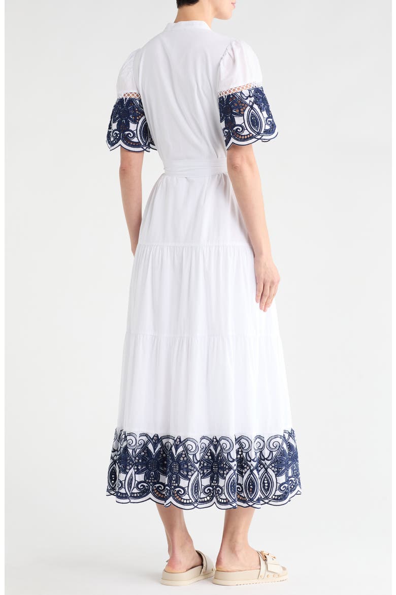 Southampton Embroidered Maxi Shirtdress, Alternate, color, BRIGHT WHITE/ NAVY BLAZER