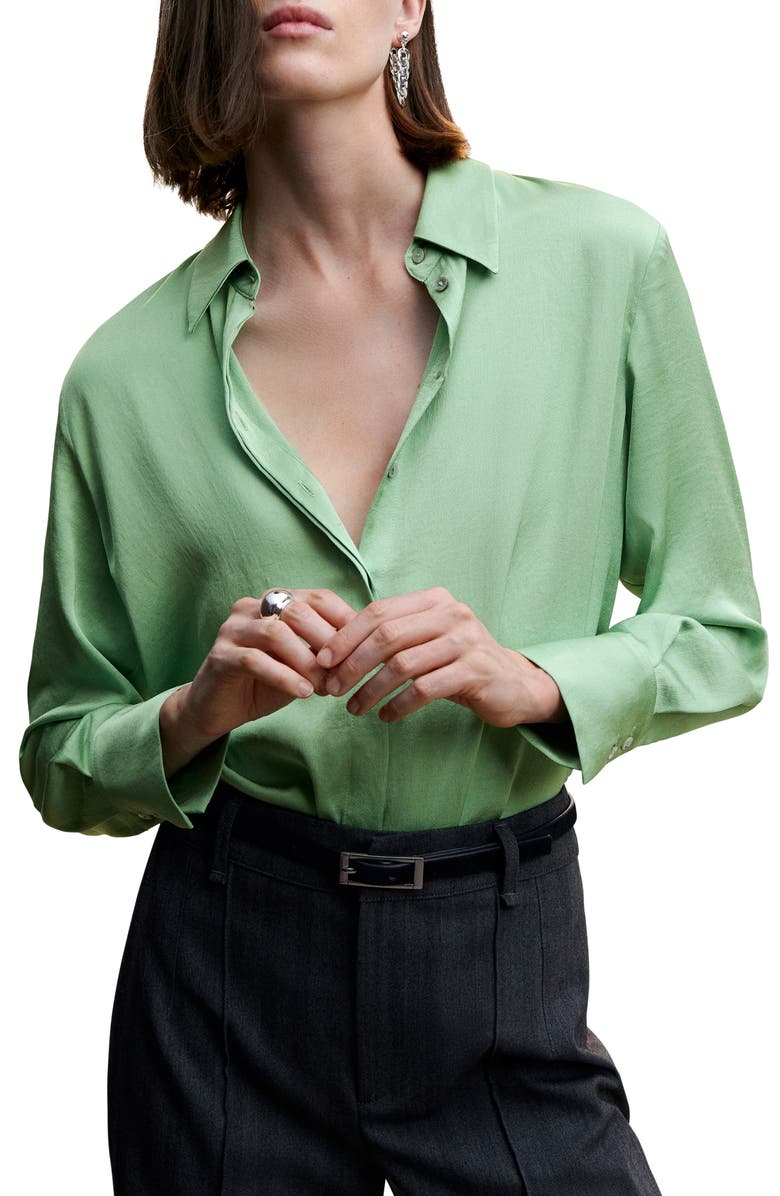 MANGO Satin Button-Up Shirt, Main, color, 
