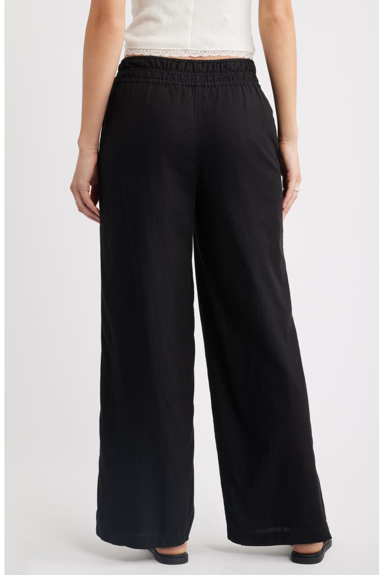 Linen Blend Smocked Waist Wide Leg Pants, Alternate, color, BLACK