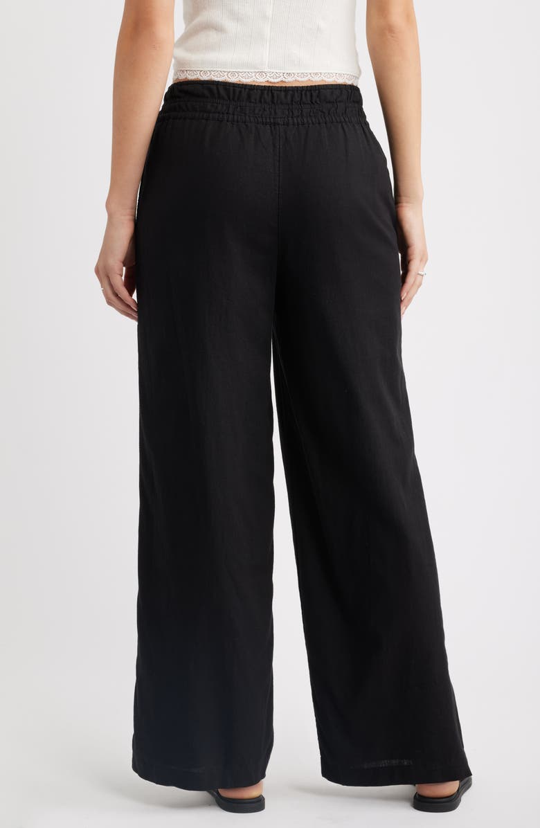 Treasure & Bond Linen Blend Smocked Waist Wide Leg Pants, Alternate, color, Black