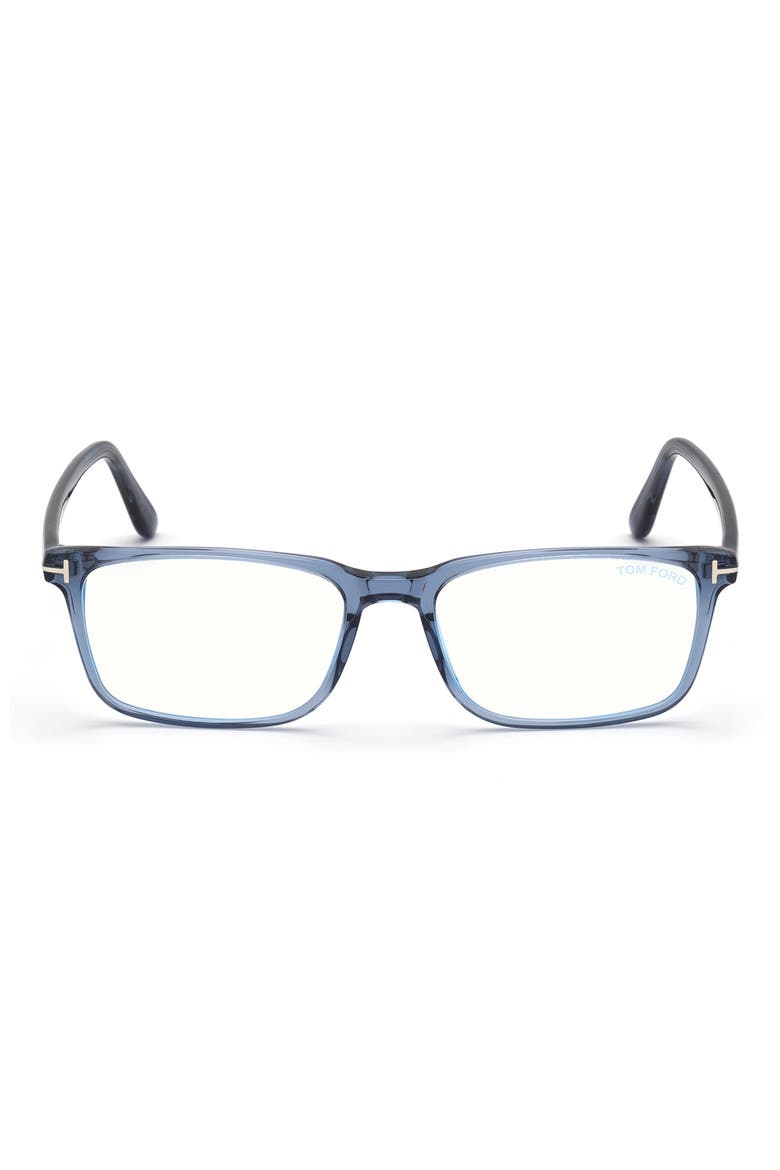 56mm Rectangular Blue Light Blocking Optical Glasses, Main, color, BLUE PALLADIUM / T LOGO