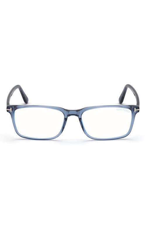 Tom Ford 55mm Rectangular Blue Light Blocking Glasses In Blue