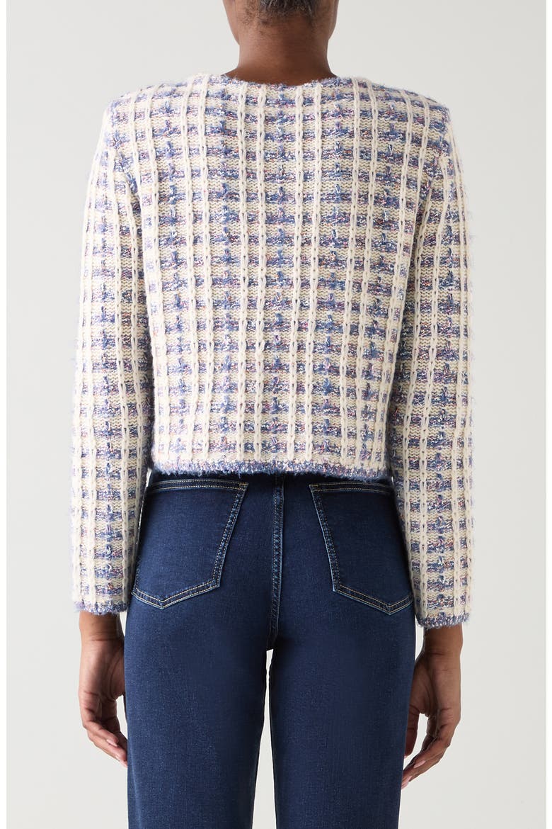 Millie Fluffy Tweed Cardigan, Alternate, color, IVORY MULTI