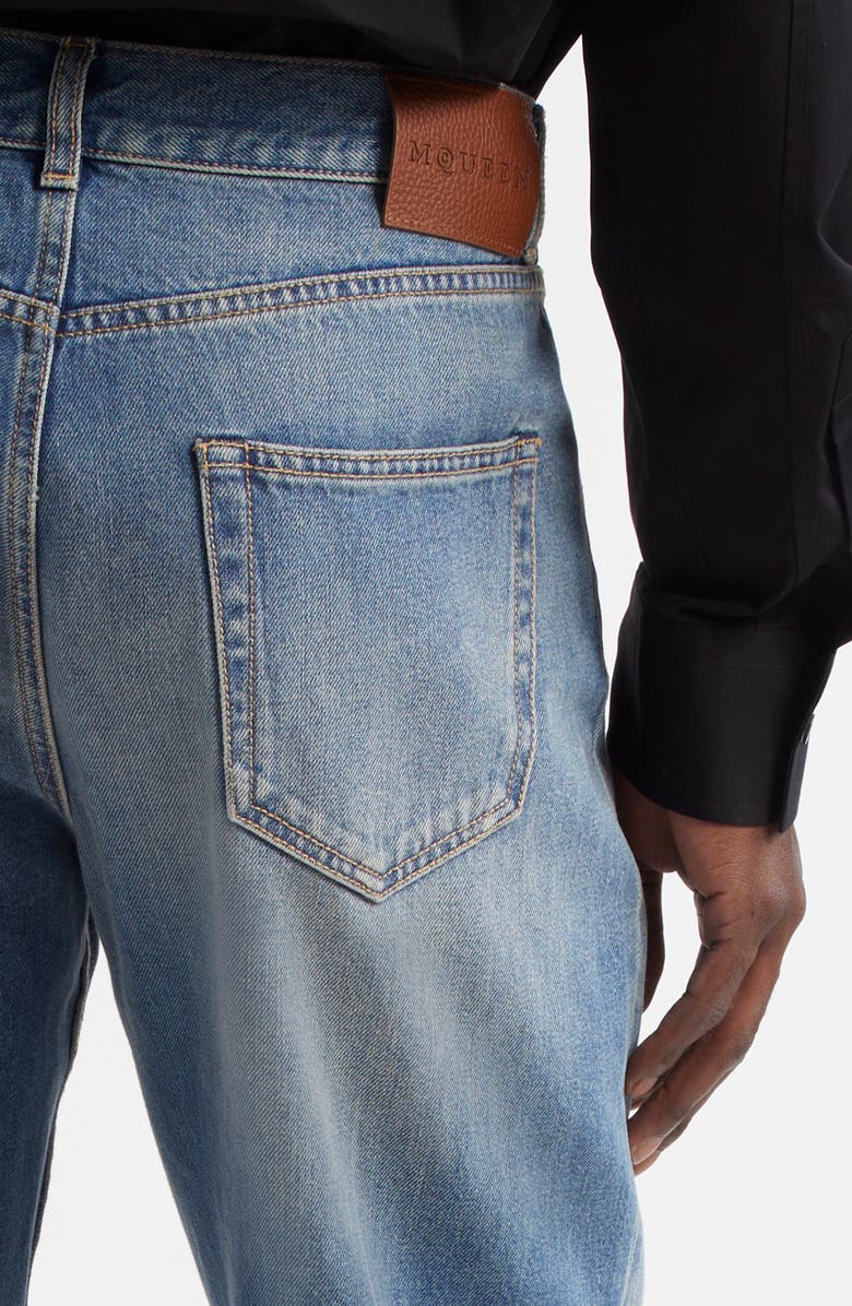 McQueen Skull Straight Leg Jeans, Alternate, color, Blue Washed