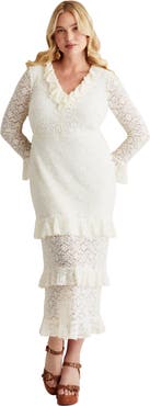 June + Vie Ruffled Lace Maxi Dress