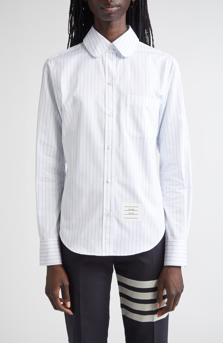 Thom Browne Classic Stripe Cotton Button-Up Shirt, Main, color, Light Blue