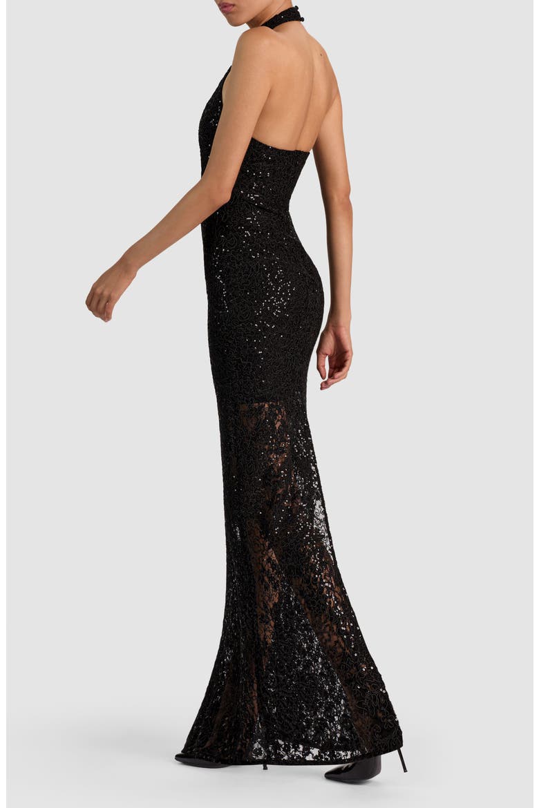 Koi Embellished Lace Halter Gown, Alternate, color, BLACK