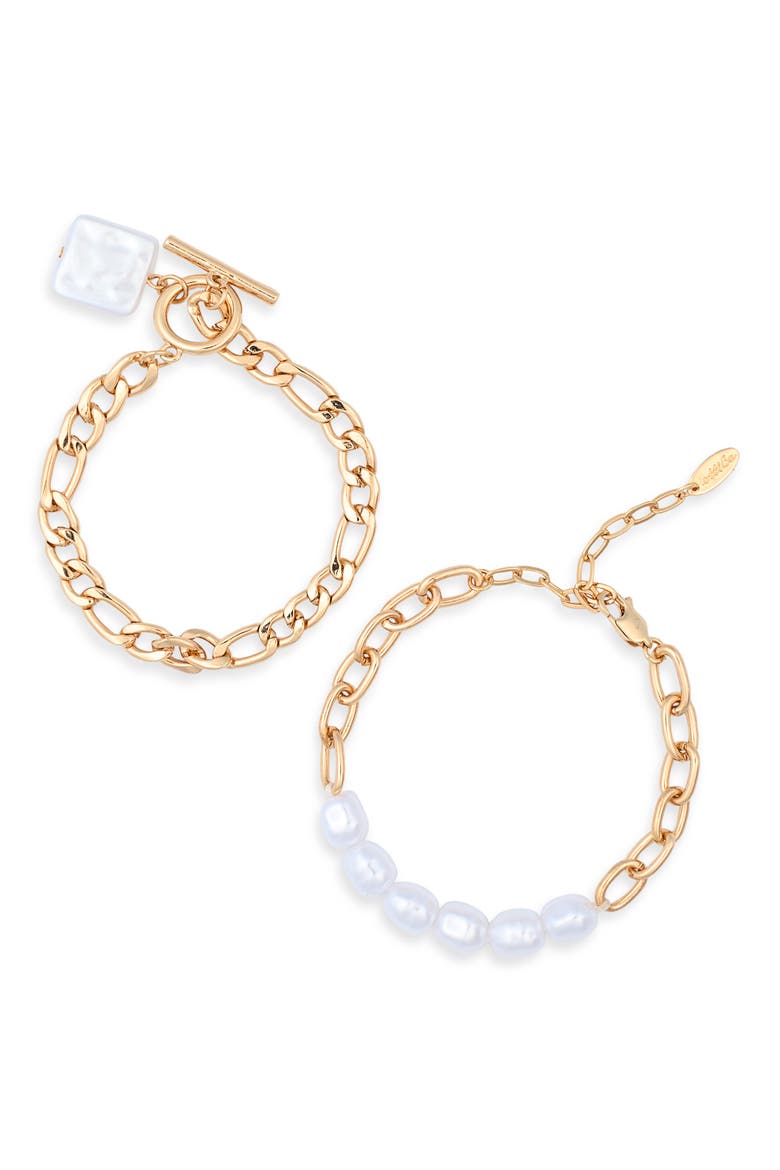 Imitation Pearl Chain Bracelet Set, Main, color, GOLD