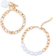 Ettika Imitation Pearl Chain Bracelet Set