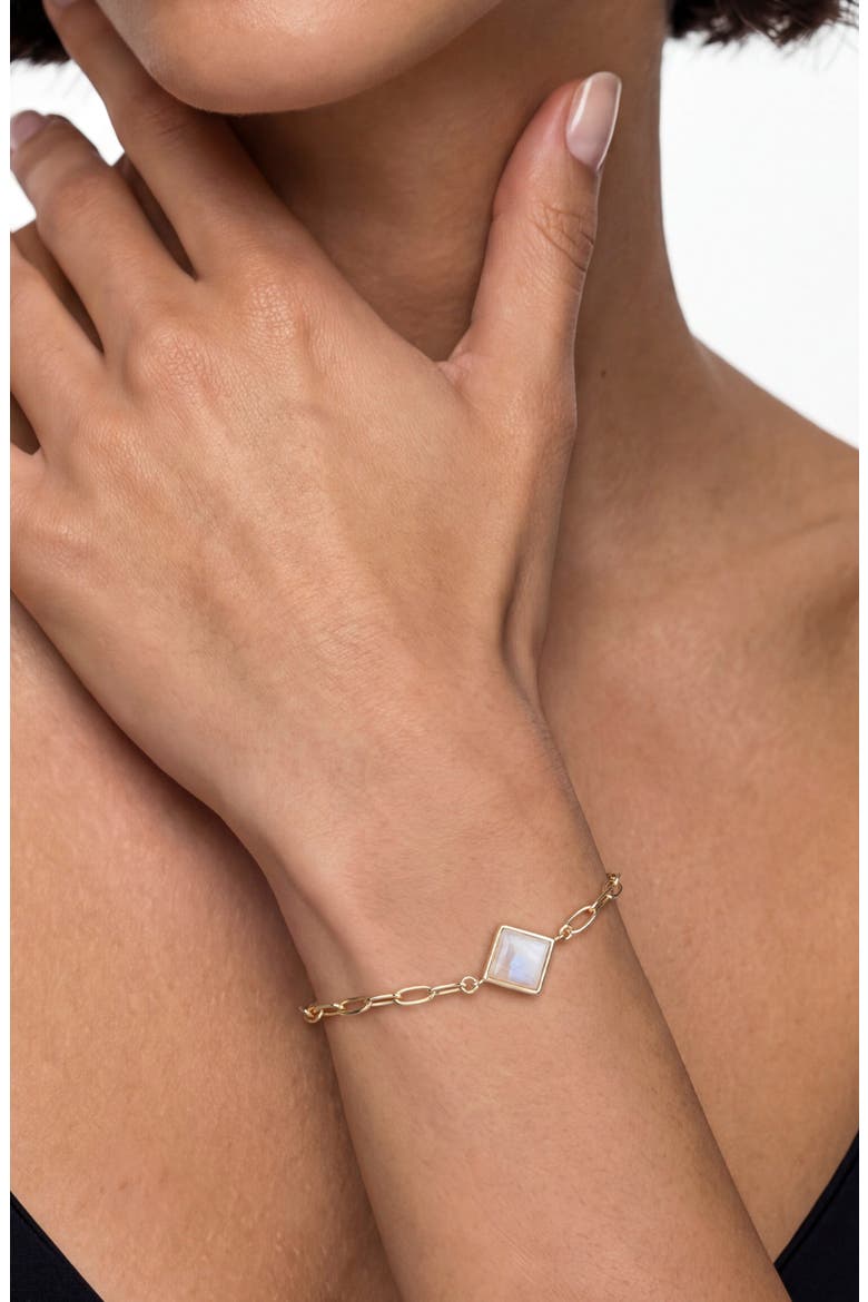 14k Gold Plated Square Stone Chain Bracelet, Alternate, color, WHITE/ GOLD