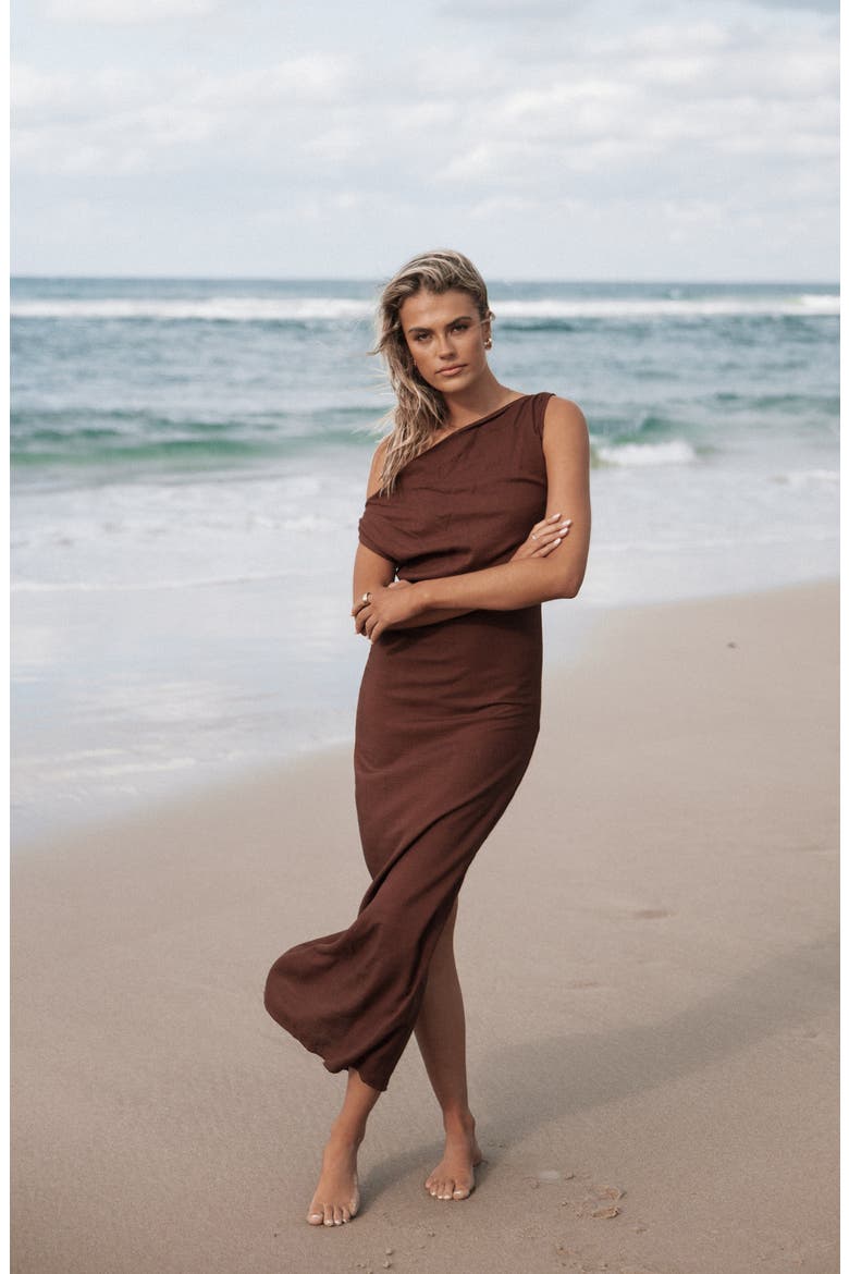 Kassie Off the Shoulder Maxi Dress, Alternate, color, CHOCOLATE BROWN
