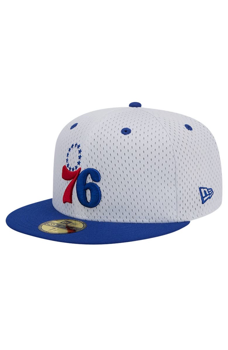 New Era Men's New Era White/Royal Philadelphia 76ers Throwback 2Tone 59FIFTY Fitted Hat, Alternate, color, White