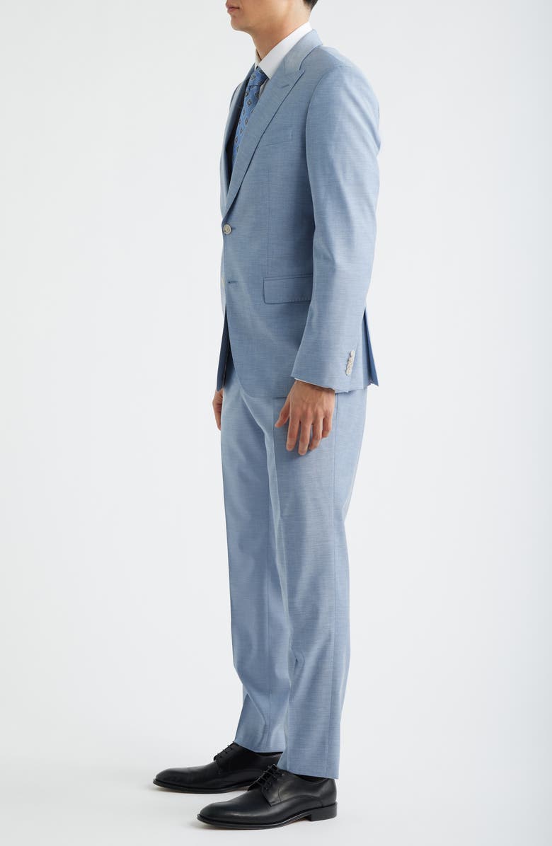 BOSS Huge Slim Fit Peak Lapel Wool Blend Mélange Suit, Alternate, color, Light Blue