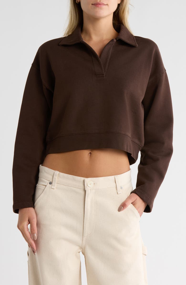 FRAME Johnny Collar Fleece Crop Sweatshirt, Main, color, Mulch