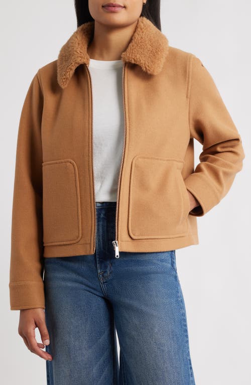 Sam Edelman Faux Fur Collar Zip-up Jacket In Brown