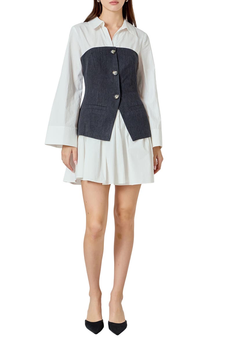 Mixed Media Long Sleeve Minidress, Main, color, BLACK