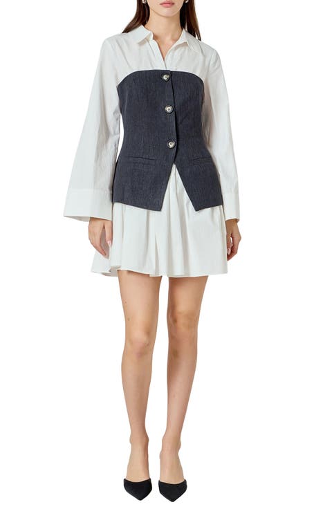 Mixed Media Long Sleeve Minidress