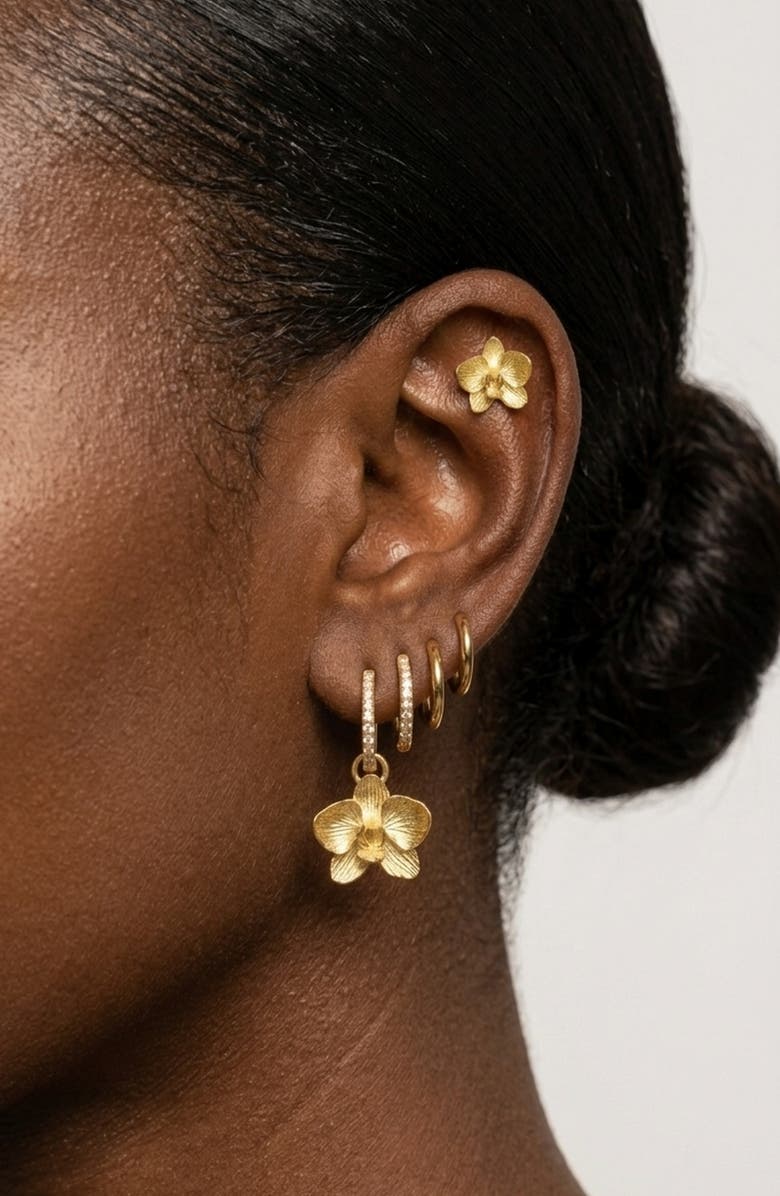 IMBER Set of 9 Orchid Hoop, Stud & Drop Earrings, Alternate, color, Gold