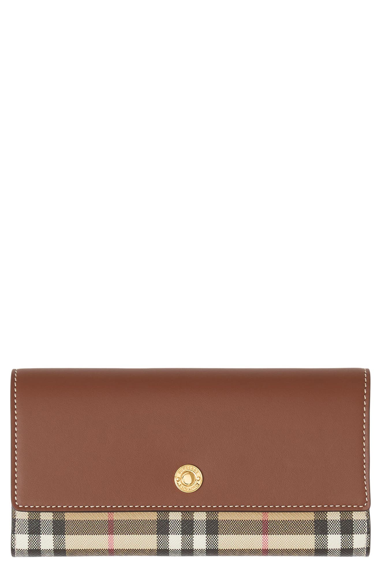 Burberry Halton Check E-Canvas & Leather Continental Wallet, Main, color, 
