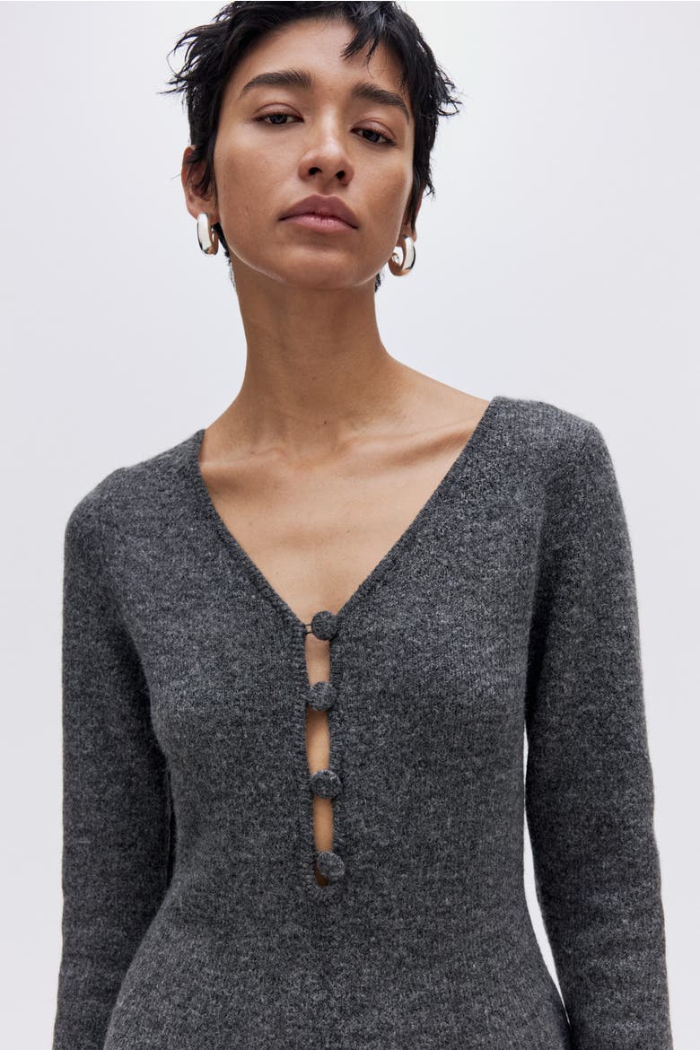 Knitted Flared-skirt Dress, Alternate, color, Dark gray melange