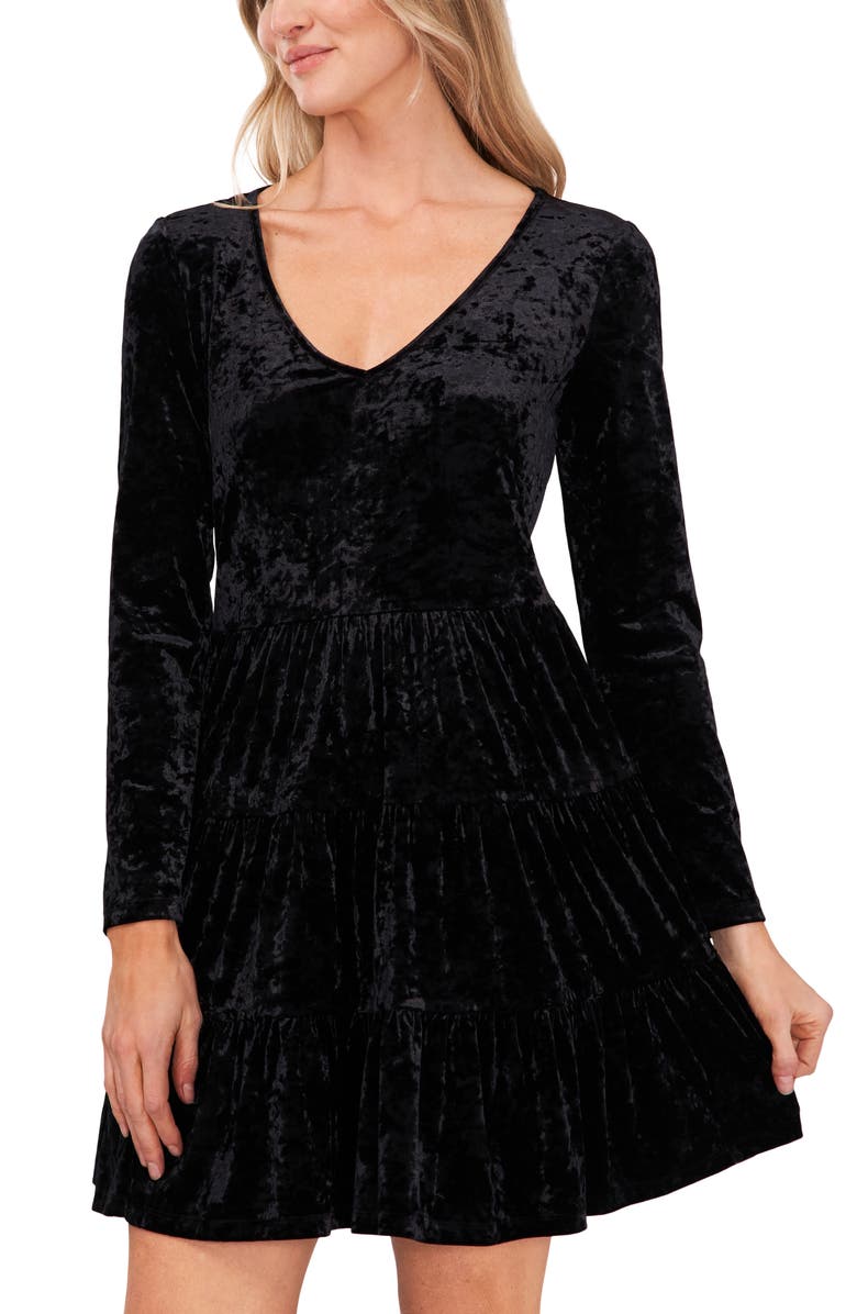 CeCe Long Sleeve Tiered Stretch Velvet Dress, Alternate, color, 