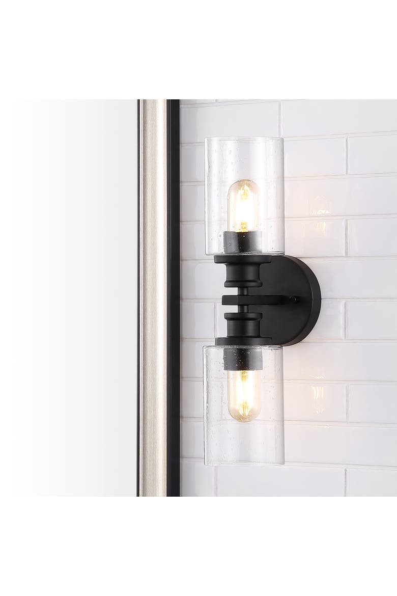 Jules Cylinder 2-Light Iron/Seeded Glass Farmhouse Contemporary LED Wall Sconce, Alternate, color, Black