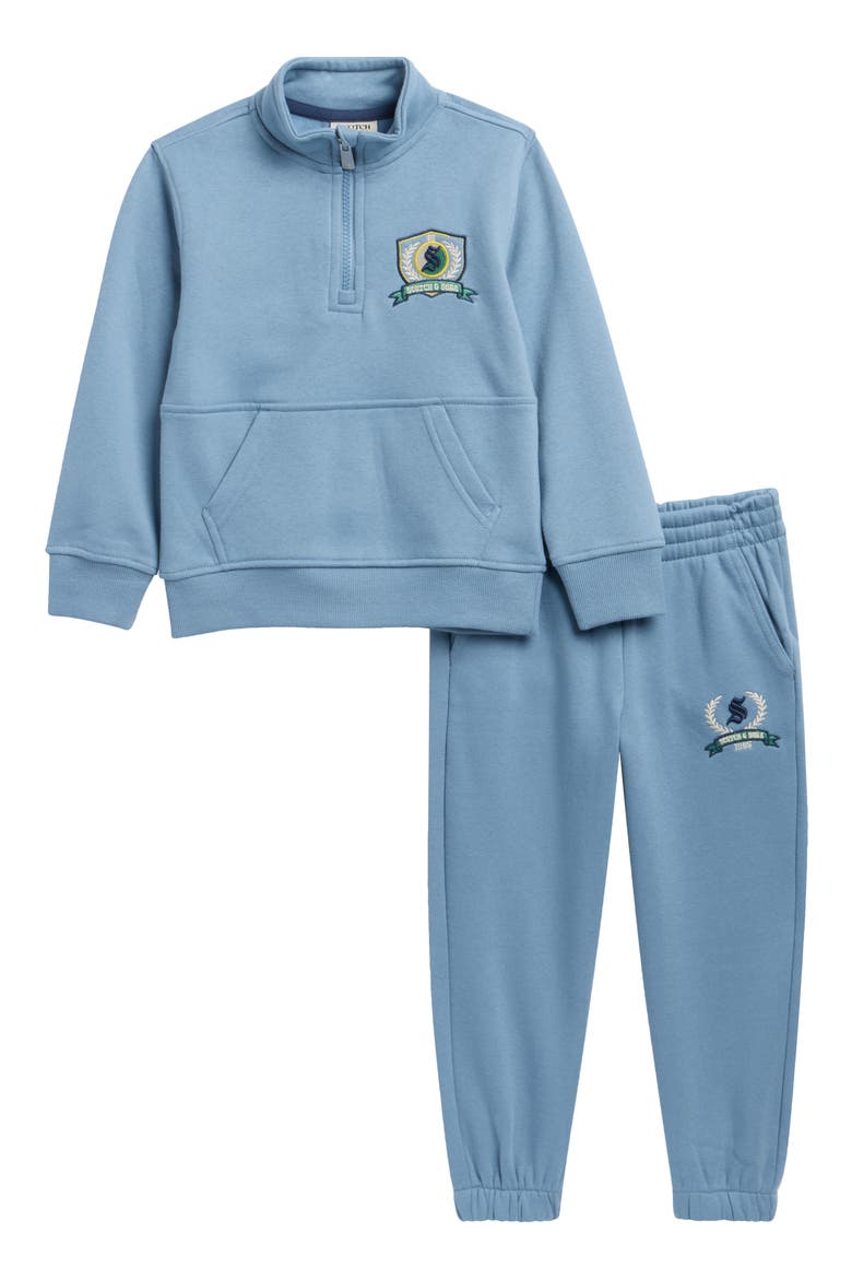 Kids' Fleece Quarter-Zip Pullover & Joggers Set, Main, color, FADED DENIM