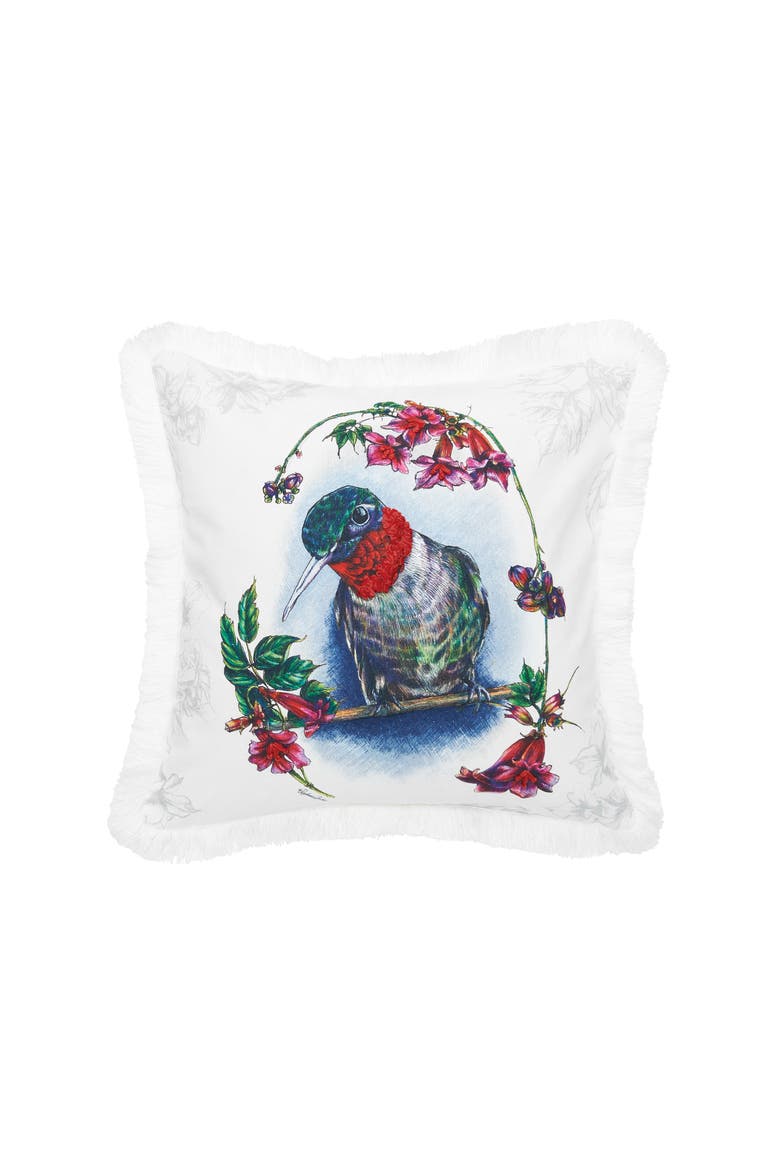 Botanical Hummingbird HD Printed Cotton Blend Accent Throw Pillow 18" x 18", Main, color, White
