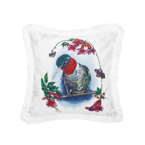 Botanical Hummingbird HD Printed Cotton Blend Accent Throw Pillow 18" x 18"