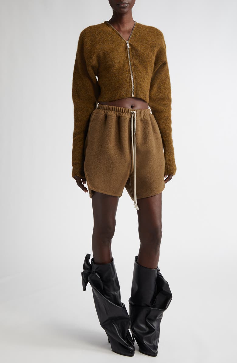 Rick Owens Zip Detail Crop Alpaca Blend Cardigan, Alternate, color, Honey