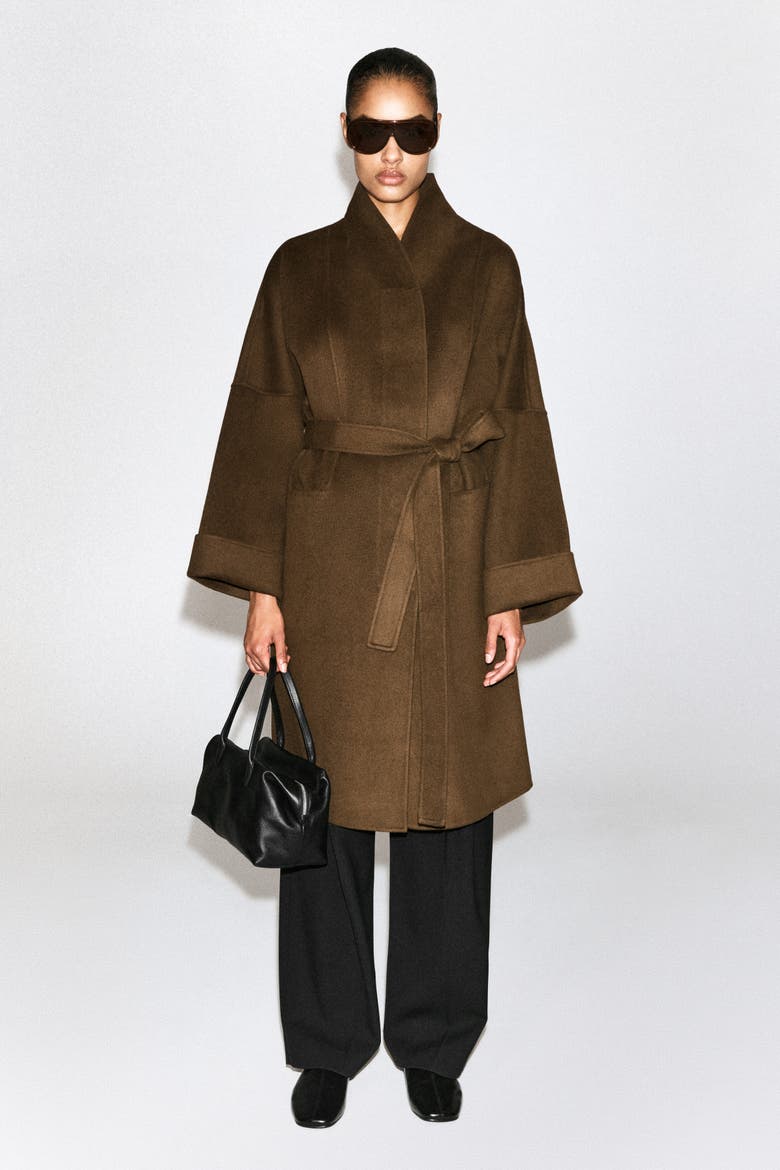 Oversized Double-faced Wool Shawl Coat, Alternate, color, BROWN