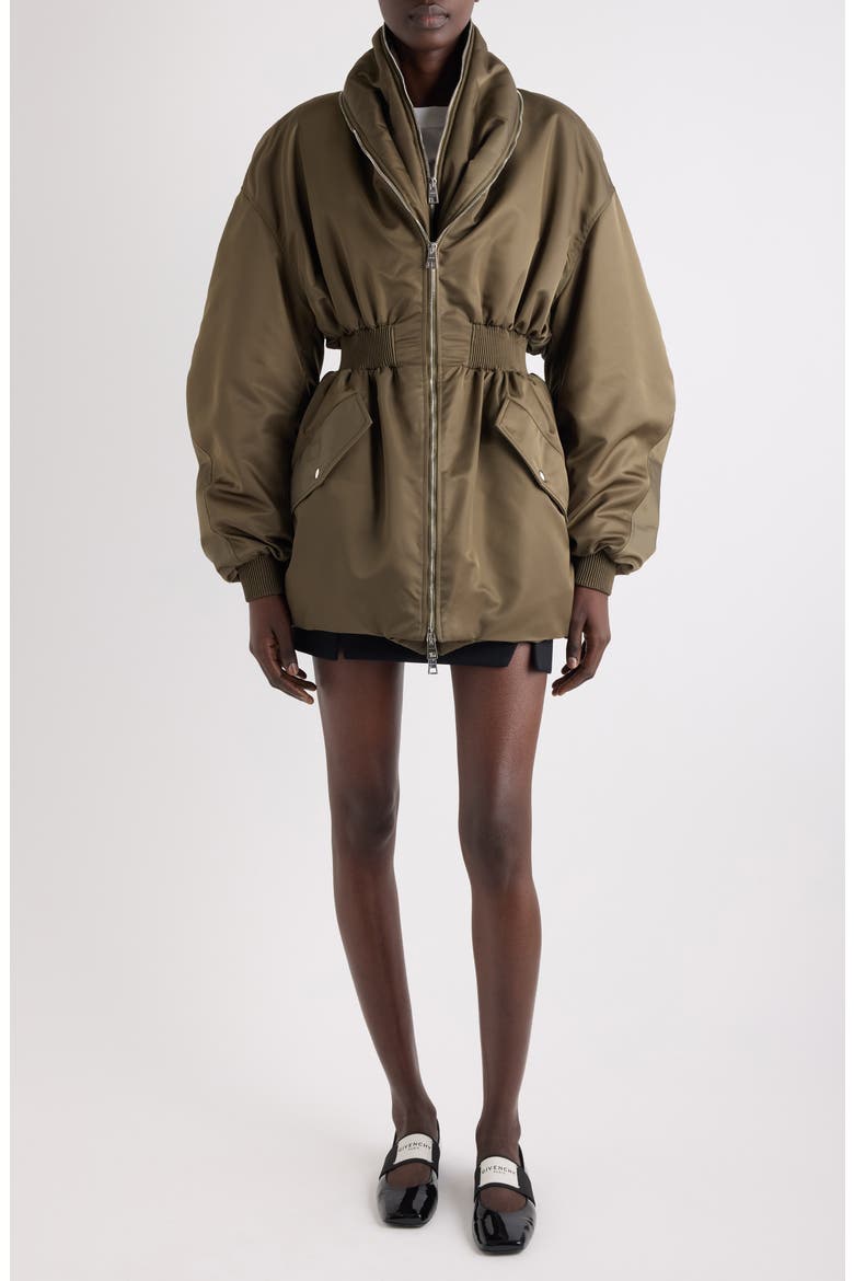 Zip Shawl Collar Long Bomber Jacket, Main, color, KHAKI
