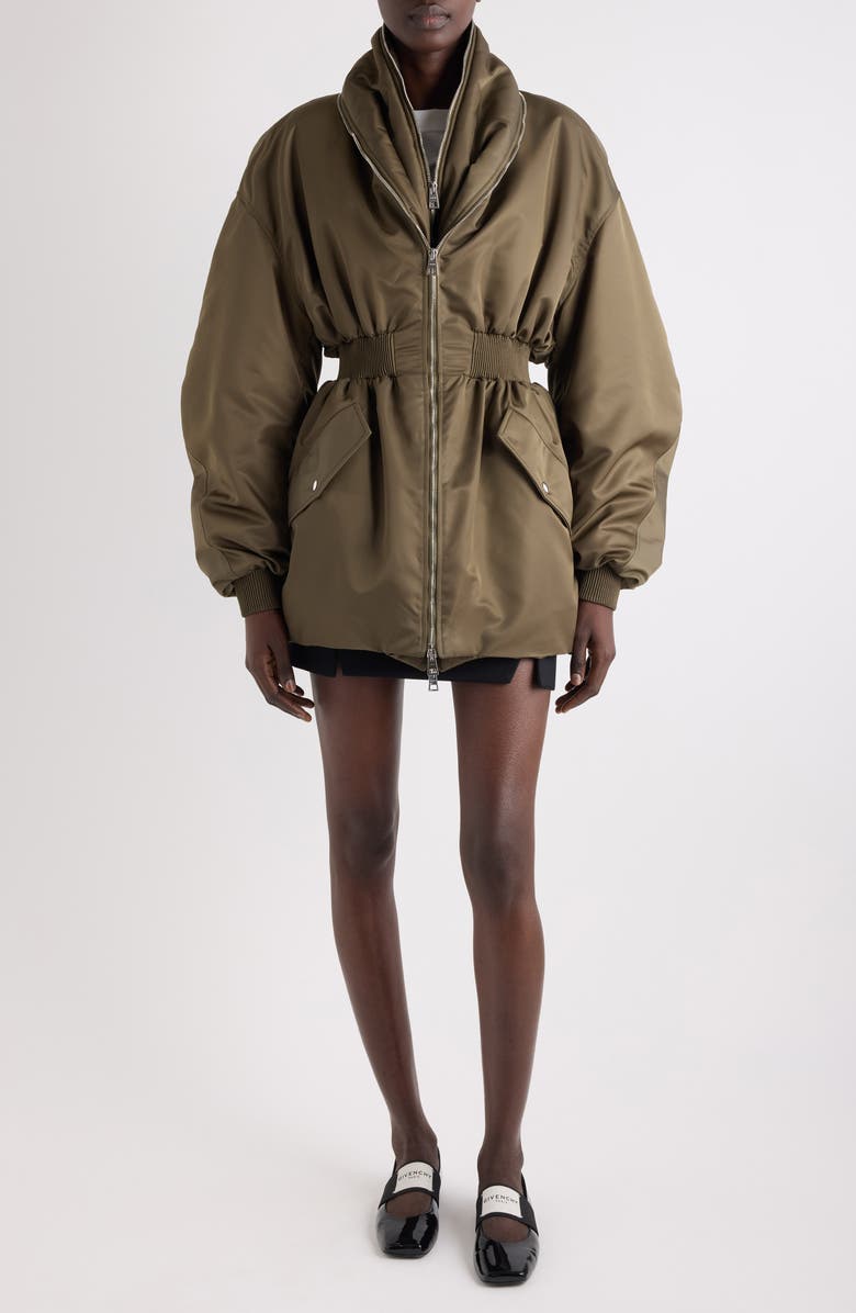 Givenchy Zip Shawl Collar Long Bomber Jacket, Main, color, Khaki