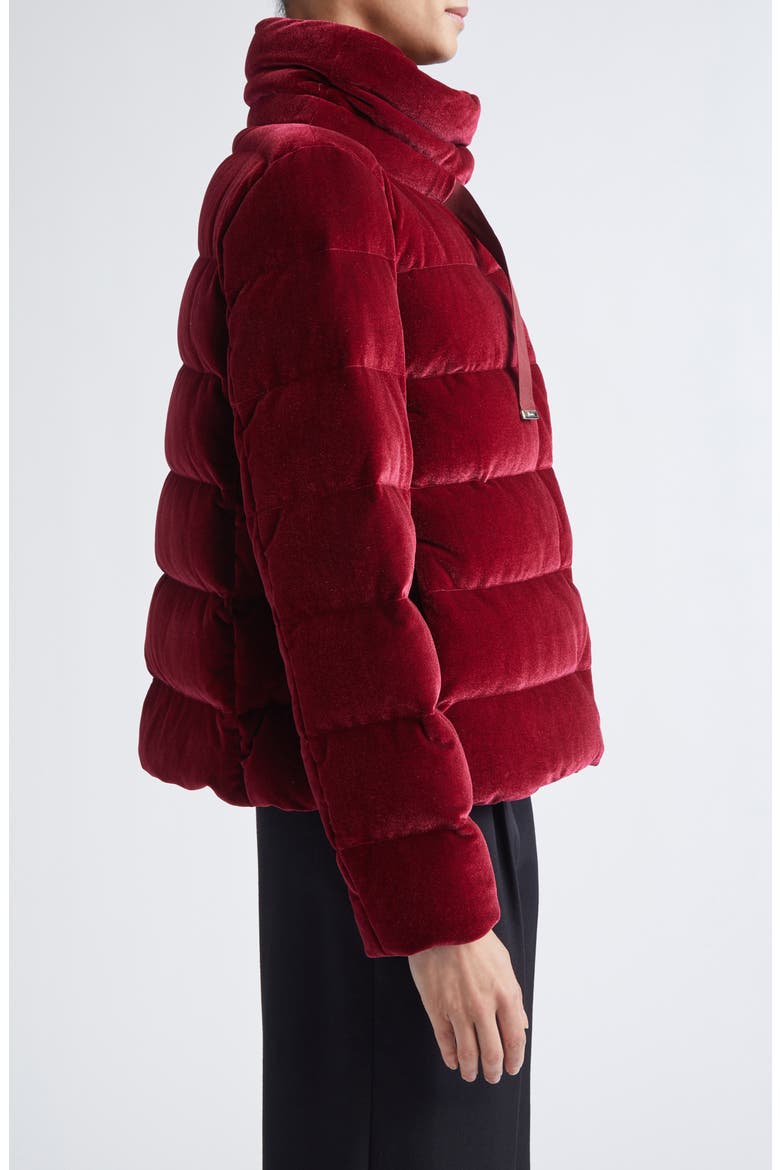 Stretch Velvet Down Puffer Jacket, Alternate, color, BURGANDY