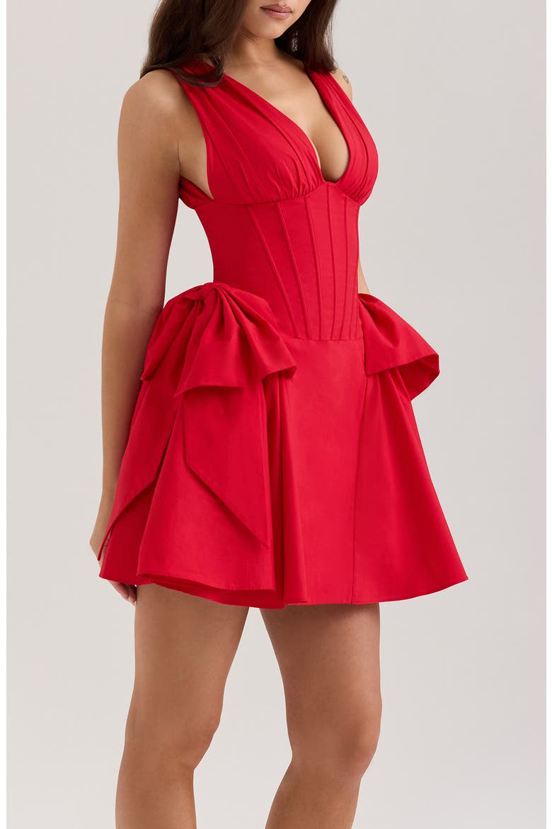 Amalia Bow Side Stretch Cotton Cocktail Minidress, Alternate, color, RACING RED